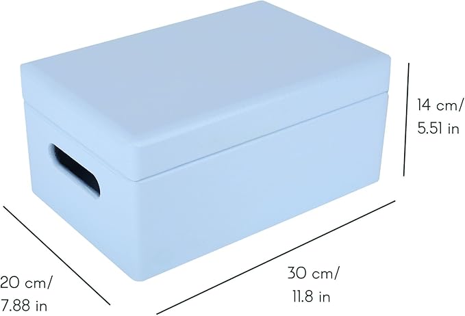 Creative Deco Large Blue Wooden Box Storage with Hinged Lid | 11.8x7.87x5.51in (+-0.5) | Keepsake with Handles | Gift Box for Tool Dog Toy Shoes Kitchen Storage | Wood Keepsake Chest Trunk