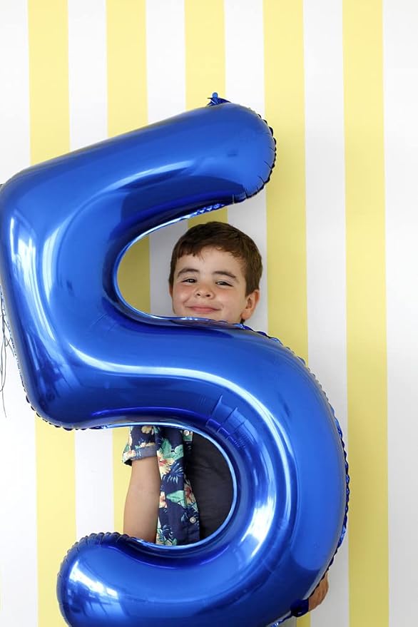 5 Balloon Numbers 40 Inch Blue Birthday Decorations for 5th Boys Girls, Self Inflating Big Navy Number Balloons for 15 25 35 50 Women Men Graduation Party Decor Supplies