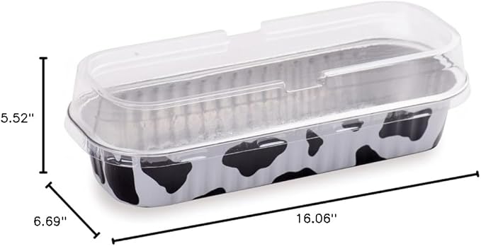 Restaurantware-6.5 x 2.6 x 1.2 Inch Disposable Loaf Pans With Lids, 100 Rectangle Disposable Bread Pans - Dome Lid, Oven-Safe, Cow Print Aluminum Meatloaf Pan, Freezable, For Baking And Serving
