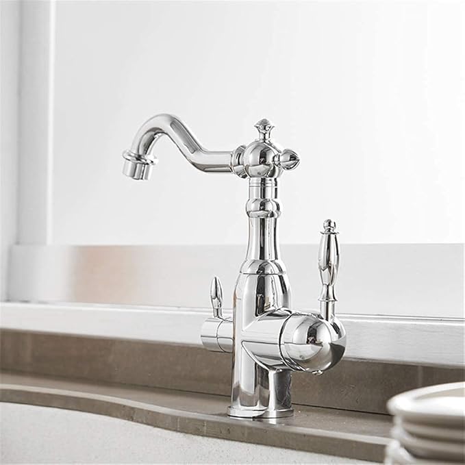 Ch Kitchen Faucet with 360° Swivel Dual Handle Drinking Water Filter Tap Deck Mounted 3-Way Mixer for Retro SLE Sink- High-Quali Filtrat System.