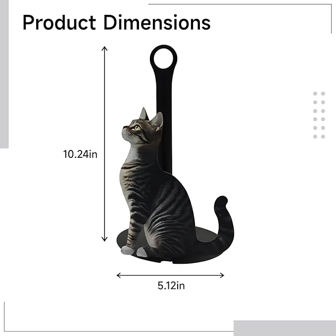 Cat Design Paper Towel Holder, 10.2 in Bar, Metal Kitchen Tabletop, Freestanding for Coffee Shop Or Dining