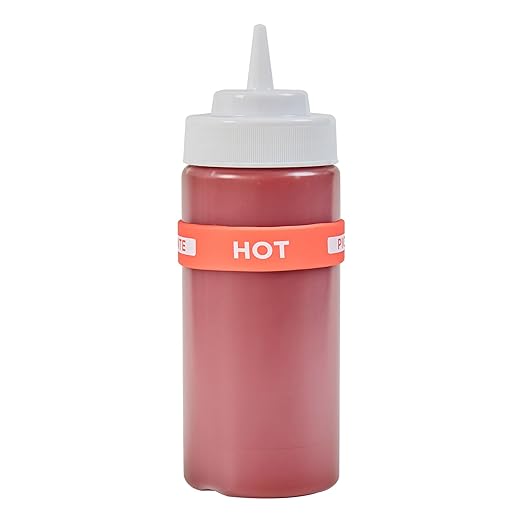 Restaurantware Silicone Squeeze Bottle Band 10 Count 2.75 Inch Dishwasher Safe Condiment Identification Band, Hot Red Non-Slip Label Band for Condiment Labeling at Restaurants, Food Trucks