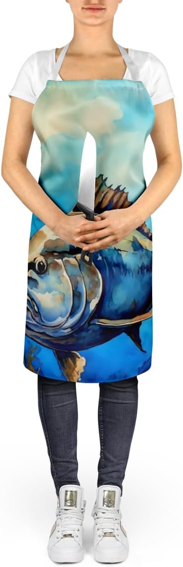 Caroline's Treasures Bluefin Tuna Apron Cooking Kitchen Server Baking Crafts Gardening for Adult Women Men, Unisex, Large, Multicolor