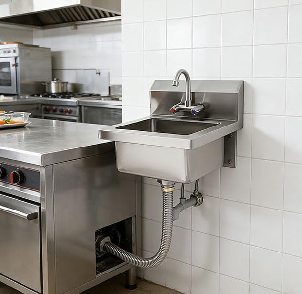 GarveeTech Commercial Stainless Steel Hand Wash Sink with Side Splash Guards, Small Wall Mount or Drop-In Handwashing Basin, 360° Swivel Faucet & Drain Kit for Restaurant Kitchen Bar Garage