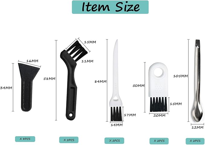 Brushes Scrapers Spoons Set Grinder Scrapers Kit for Grinder - Spices Grinder Cleaning Kit includes 8Pcs Scraper 4Pcs Brush 2Pcs Metal Spoon