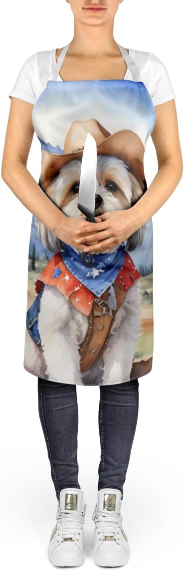 Caroline's Treasures Lhasa Apso Cowboy Welcome Apron Cooking Kitchen Server Baking Crafts Gardening for Adult Women Men, Unisex, Large, Multicolor