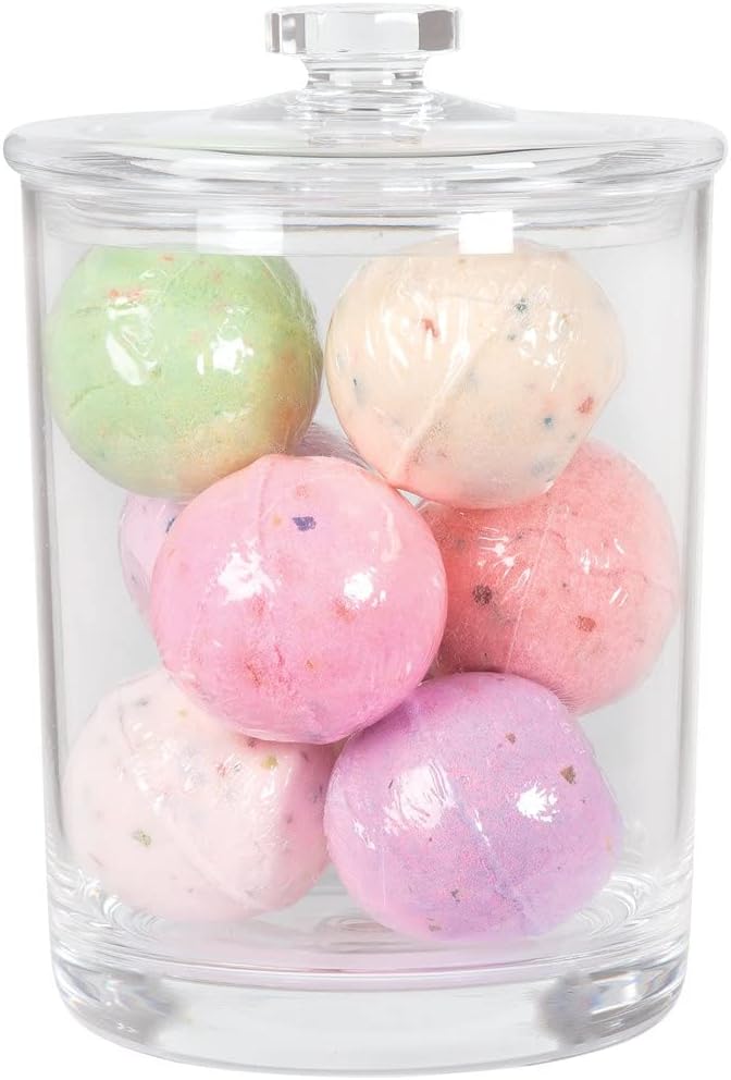 ForPro Clear Acrylic Apothecary Jar with Lid, 60 Oz Shatterproof Bathroom Vanity Organizer, Cotton Ball Holder, Qtip Storage Container Canister for Kitchen, Laundry, Office Decor, 7.75" x 5"