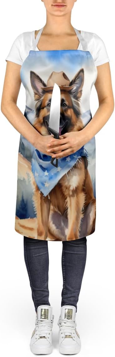 Caroline's Treasures Belgian Tervuren Cowboy Welcome Apron Cooking Kitchen Server Baking Crafts Gardening for Adult Women Men, Unisex, Large, Multicolor