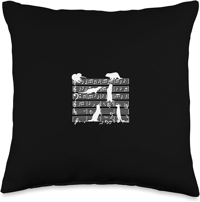 Music Notes with Meerkat on Music Sheet - Music Teacher Throw Pillow