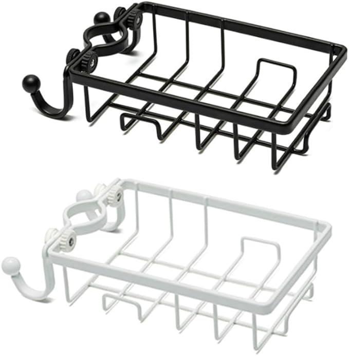 Faucet Clamp Sponge Holder Kitchen Sink Organizer with Wire Rack and Hooks Plastic Iron Dishcloth Storage for Dry Soap and Sponge Easy Install No Drilling White
