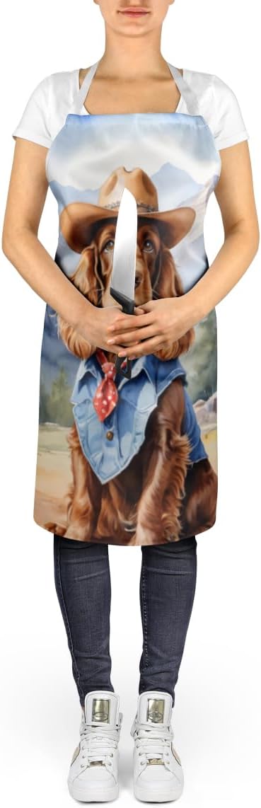 Caroline's Treasures English Cocker Spaniel Cowboy Welcome Apron Cooking Kitchen Server Baking Crafts Gardening for Adult Women Men, Unisex, Large, Multicolor