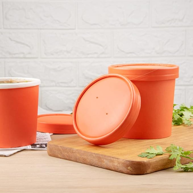 Restaurantware-LIDS ONLY: Bio Tek Lids For 8/12 Ounce Soup Containers, 200 Vented Lids For Paper Soup Containers - Soup Cups Sold Separately, Microwavable, Orange Paper Lids, Hot And Cold Foods