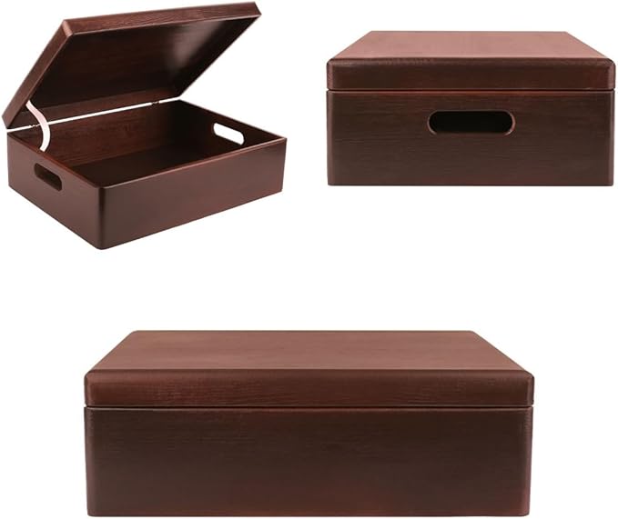 Creative Deco XL Brown Wooden Box Storage with Hinged Lid | 15.8x11.8x5.5in (+-0.5) | Keepsake with Handles | Decorative Gift Box for Tool Toy Kitchen Storage | Acacia-Like Wood Chest Trunk