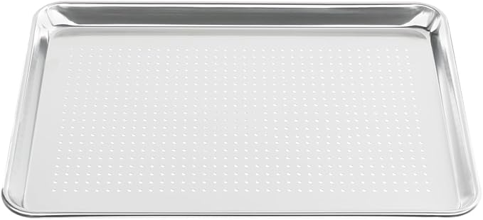 Chef Approved 18" Wide Aluminum Sheet Pan | Professional Half Size Perforated Baking Bread Bun with Rectangular Shape for Restaurant Kitchen Cafe Pantry | Closed Bead, 18"W x 13"D x 1.13"H, 20-Gauge