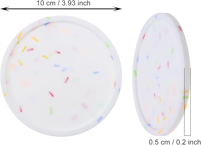 ONLYKXY 3 Pieces 3.93 Inch Silicone Coasters, Round Coasters for Drinks, Beverage Coffee Tea Coaster (White-Colorful Grain)