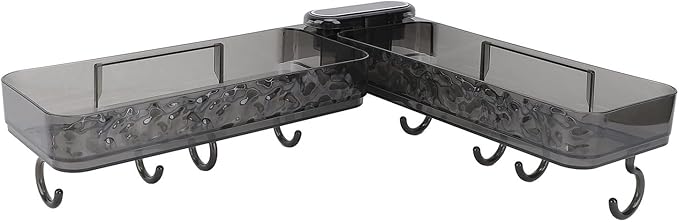 Asixxsix Kitchen Sink Organizer, No Drilling Self Adhesive Foldable Plastic Sponge Holder For Bathroom Shower Shelf With Corner Mounting Design For Kitchen Bathroom (Transparent Grey)