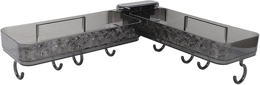 Asixxsix Kitchen Sink Organizer, No Drilling Self Adhesive Foldable Plastic Sponge Holder For Bathroom Shower Shelf With Corner Mounting Design For Kitchen Bathroom (Transparent Grey)