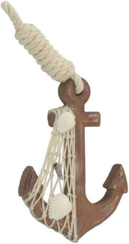 Hampton Nautical Anchor-304-H Wooden Rustic Decorative Anchor with Hook, 7"