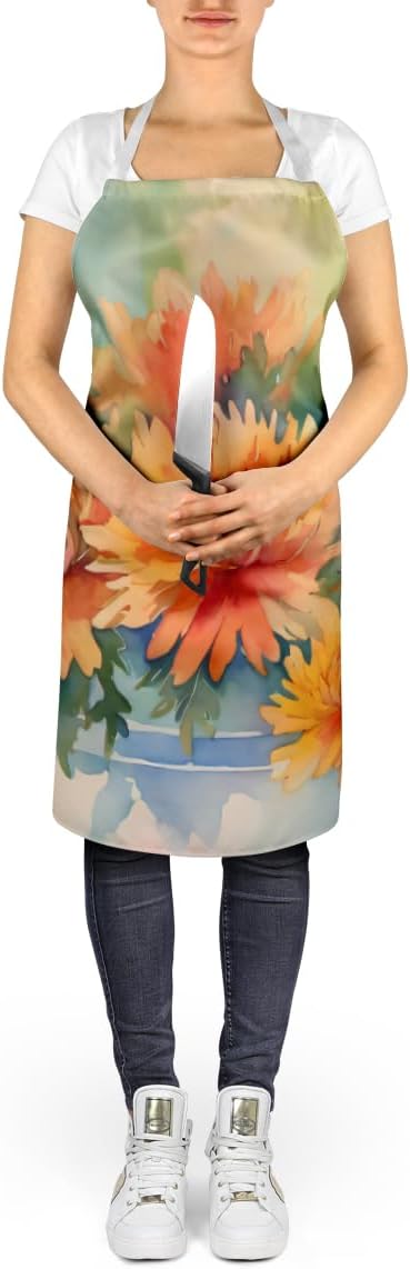 Caroline's Treasures Chrysanthemums in Watercolor Apron Cooking Kitchen Server Baking Crafts Gardening for Adult Women Men, Unisex, Large, Multicolor