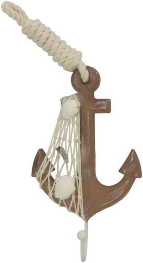 Hampton Nautical Anchor-304-H Wooden Rustic Decorative Anchor with Hook, 7"