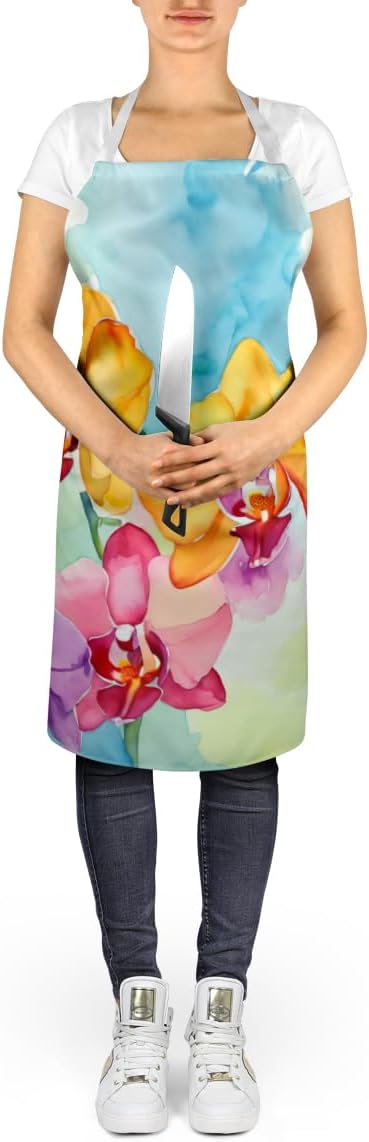 Caroline's Treasures Orchids in Watercolor Apron Cooking Kitchen Server Baking Crafts Gardening for Adult Women Men, Unisex, Large, Multicolor