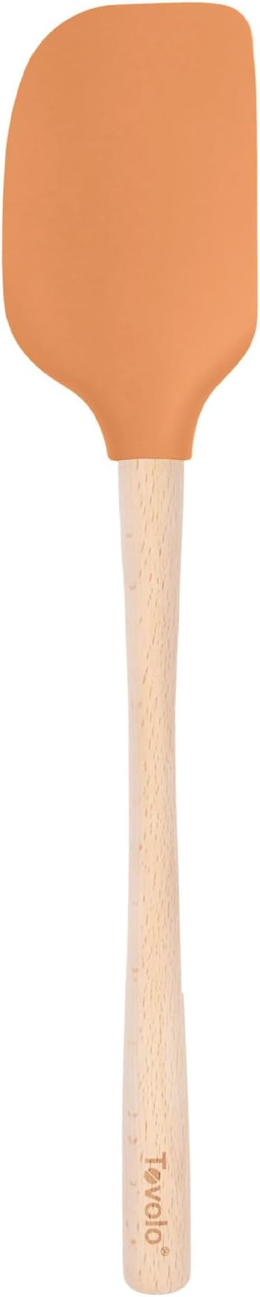 Tovolo Silicone Spatula Wooden Handle for Cooking Baking Mixing, Heat Resistant Food Safe BPA Free Flexible Silicone Baking Spatula with Wood Handles Kitchen Utensils Nonstick Safe, Apricot Orange