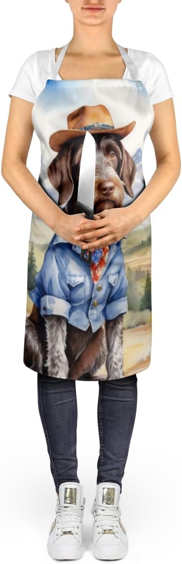 Caroline's Treasures German Wirehaired Pointer Cowboy Welcome Apron Cooking Kitchen Server Baking Crafts Gardening for Adult Women Men, Unisex, Large, Multicolor