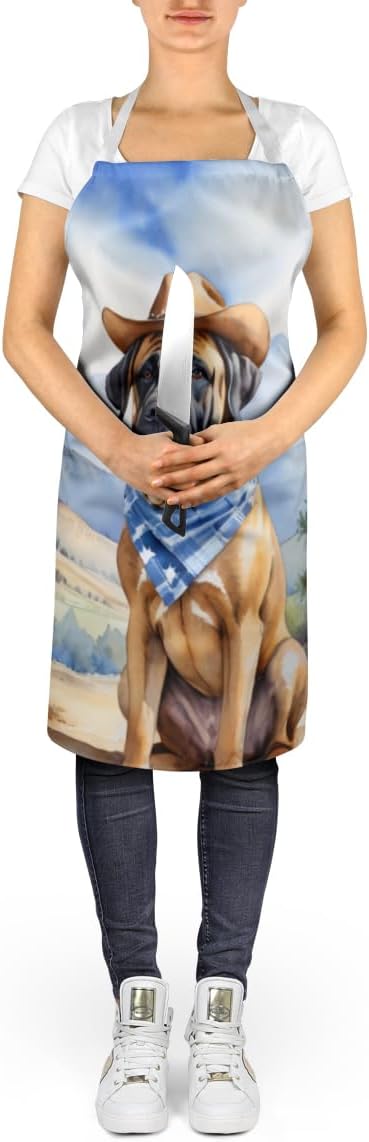 Caroline's Treasures Mastiff Cowboy Welcome Apron Cooking Kitchen Server Baking Crafts Gardening for Adult Women Men, Unisex, Large, Multicolor