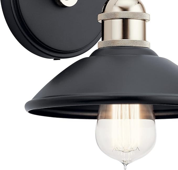 Kichler Clyde 1 Light Bathroom Vanity in a deep Black Finish, for Bathrooms, (7.25" H x 7.5" W x 8.25" Ext.), 45943BK