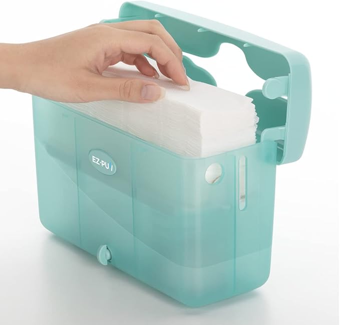 EZbrnd Countertop SLIMFOLD Hand Towel Dispenser for Kitchen/Bathroom/Office/RV/Airbnb, Guest Towel Holder, Turquoise