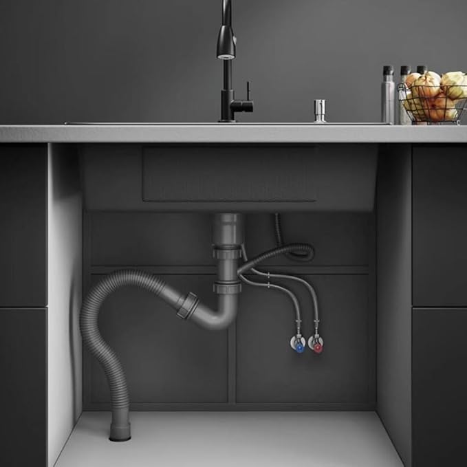 Single Bowl Two Hole Stainless Steel Single Bowl Sink Durable and Practical Kitchen Sink Bar Sink Dishwashing Sink Thickened Panel (Black 60 * 45 * 21cm)