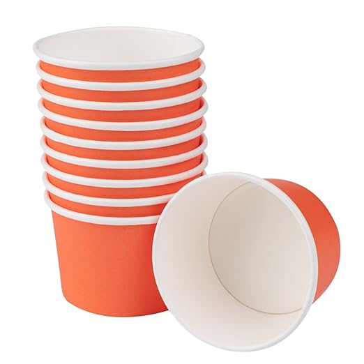 Coppetta 4 Ounce Dessert Cups, 50 Disposable Ice Cream Cups - Lids Sold Separately, Heavy-Duty, Orange Paper Frozen Yogurt Bowls, For Hot And Cold Foods, Perfect For Gelato Or Mousse - Restaurantware