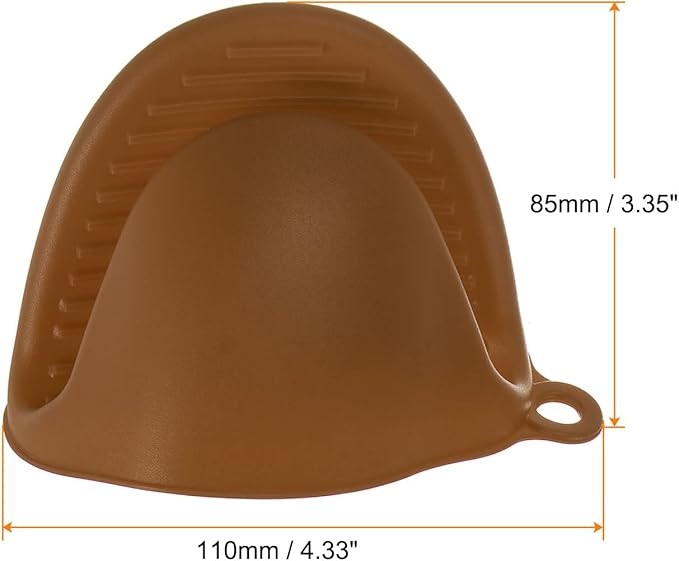 HARFINGTON 4pcs Thickened Mini Oven Gloves, Heat Resistant Silicone Oven Mitts Finger Pinch Grips Pot Holder for Kitchen, Cooking, Baking, BBQ Heat Resistant Gloves, Brown