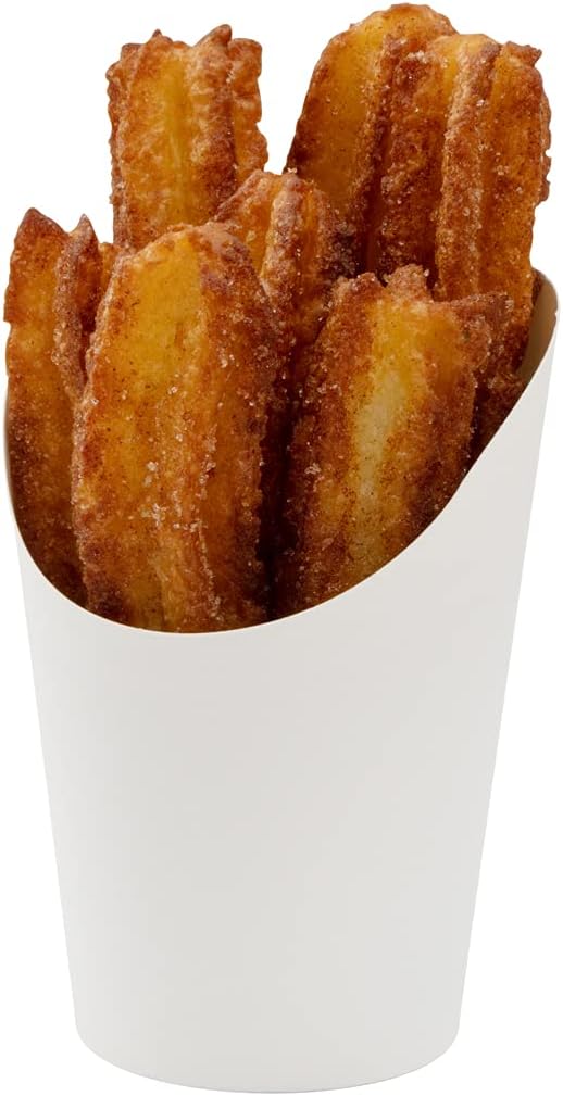 Restaurantware Bio Tek 12 Ounce French Fry Containers 100 Disposable Charcuterie Cups - Incline Design Round White Paper French Fry Cups Stackable For Waffles Chips or Popcorn
