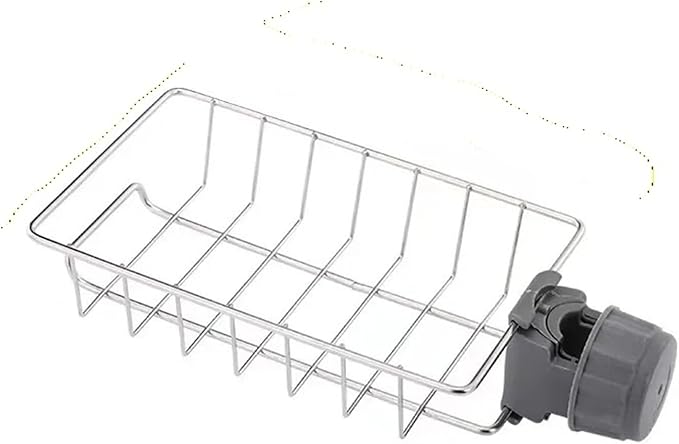 Adjustable Sink Faucet Shelf, Stainless Steel Over Faucet Drain Rack for Sponge Soap and Towel, Rotatable Kitchen Bathroom Organizer with Hooks(B)