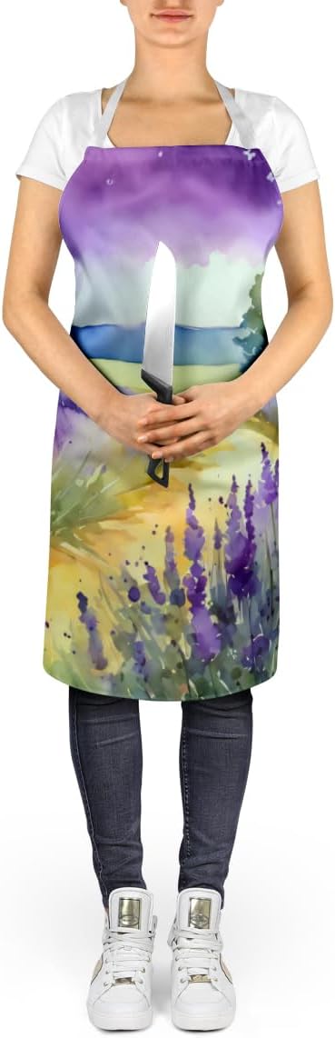 Caroline's Treasures Lavender in Watercolor Apron Cooking Kitchen Server Baking Crafts Gardening for Adult Women Men, Unisex, Large, Multicolor
