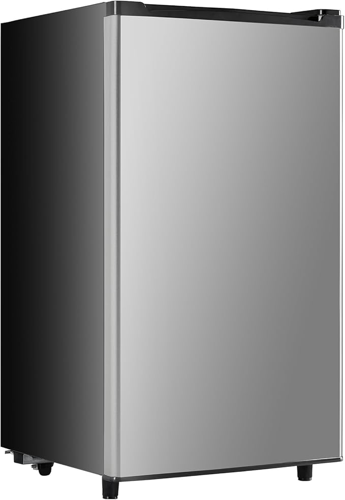 Sweetcrispy 3.2 Cu.Ft Mini Fridge with Freezer Small Refrigerator Single Door Adjustable Thermostat Energy-efficient Low Noise, Compact Fridge for Bedroom, Office, Dorm (Silver Door)