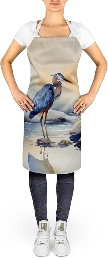 Caroline's Treasures Blue Heron Apron Cooking Kitchen Server Baking Crafts Gardening for Adult Women Men, Unisex, Large, Multicolor