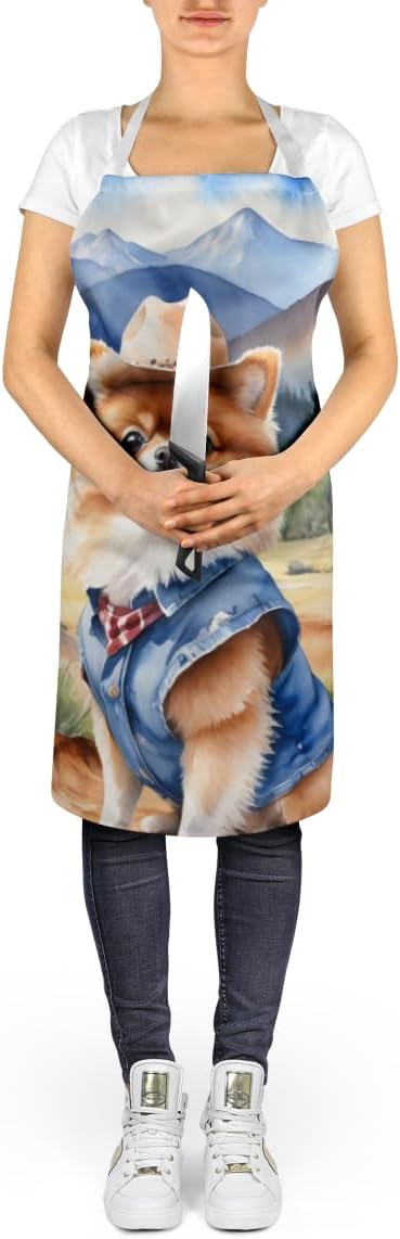 Caroline's Treasures Pomeranian Cowboy Welcome Apron Cooking Kitchen Server Baking Crafts Gardening for Adult Women Men, Unisex, Large, Multicolor