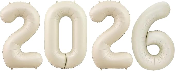 Huge Cream White 2026 New Year Balloons 40 Inch 2026 Matte Nude White Mylar Foil Helium Number Balloons 2026 Christmas New Year Eve Graduation Party Decorations Supplies