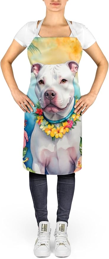 Caroline's Treasures Pit Bull Terrier Luau Apron Cooking Kitchen Server Baking Crafts Gardening for Adult Women Men, Unisex, Large, Multicolor