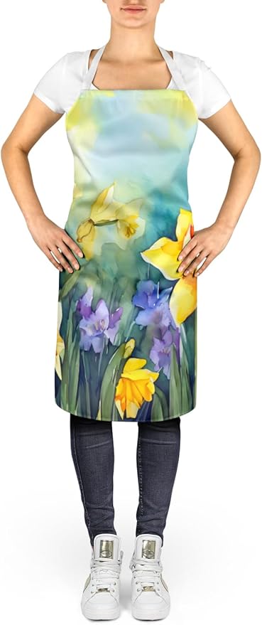 Caroline's Treasures Daffodils in Watercolor Apron Cooking Kitchen Server Baking Crafts Gardening for Adult Women Men, Unisex, Large, Multicolor