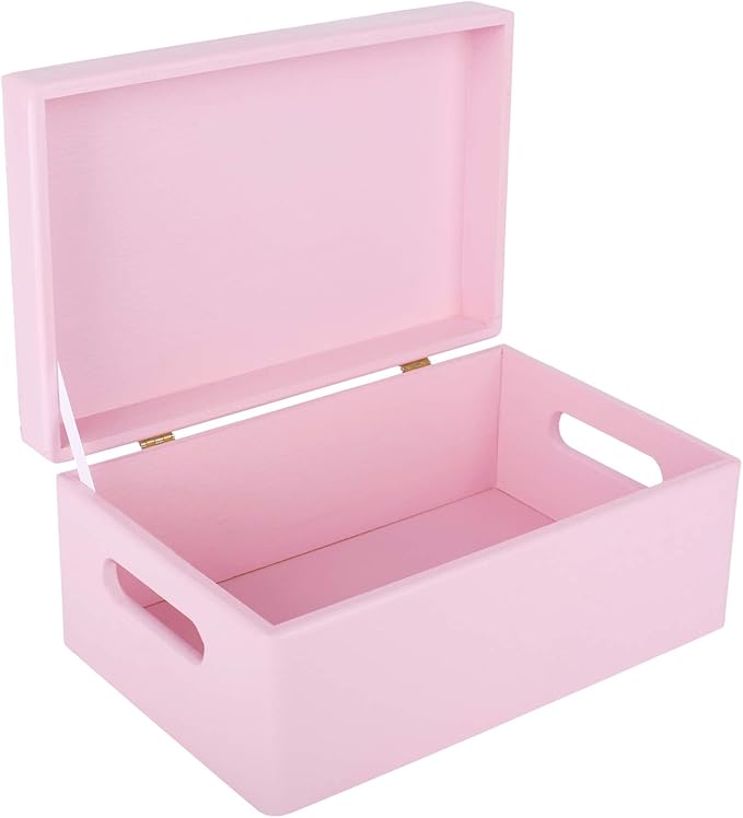 Creative Deco Large Pink Wooden Box Storage with Hinged Lid | 11.8x7.87x5.51in (+-0.5) | Keepsake with Handles | Gift Box for Tool Dog Toy Shoes Kitchen Storage | Wood Keepsake Chest Trunk