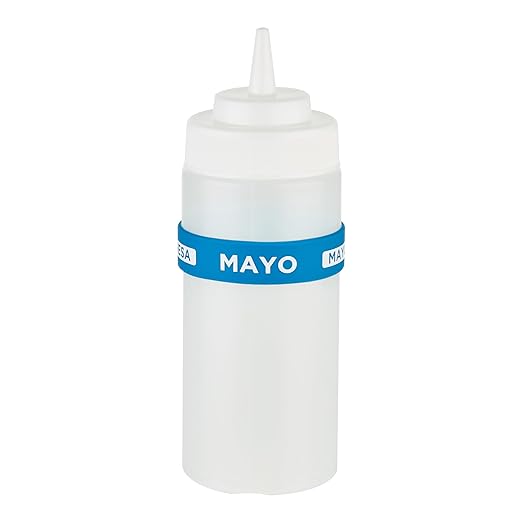 Restaurantware Silicone Squeeze Bottle Band 10 Count 2.75 Inch Dishwasher Safe Condiment Identification Band, Mayo Blue Non-Slip Label Band for Condiment Labeling at Restaurants, Food Trucks