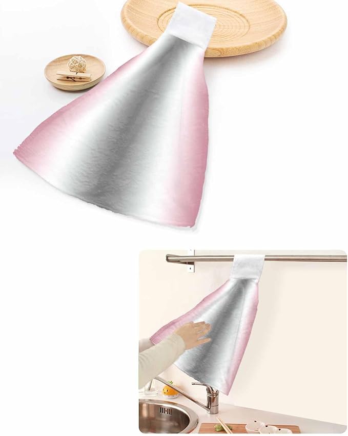 Alandar Home Kitchen Tie Towel Set of 2, Abstract Pink White Gray Gradient Absorbent Soft Hand Towels for Bathroom Hanging Towels, Minimalist Ombre Art Fast Drying Cleaning Cloth with Loop