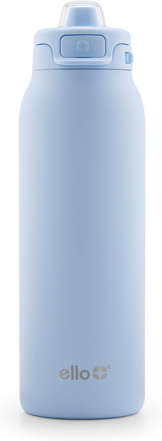 Ello Pop & Fill 32oz Stainless Steel Water Bottle with Quick Fill Technology, Double Walled and Vacuum Insulated Metal, Leak Proof Locking Lid, Sip and Chug, Reusable, BPA Free, Halogen Blue