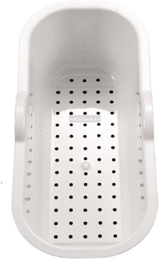 Houzer CL-1120 - Plastic White Colander, Durable Kitchen Strainer for Washing Fruit & Food, Handy Utensil for Metal Sink, Cutting Boards, & Kitchen Prep