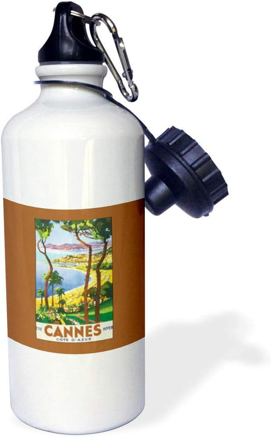 3dRose wb_169844_1 Cannes Cote D Azur Colorful Beach Travel Luggage Label - Sports Water Bottle, 21oz