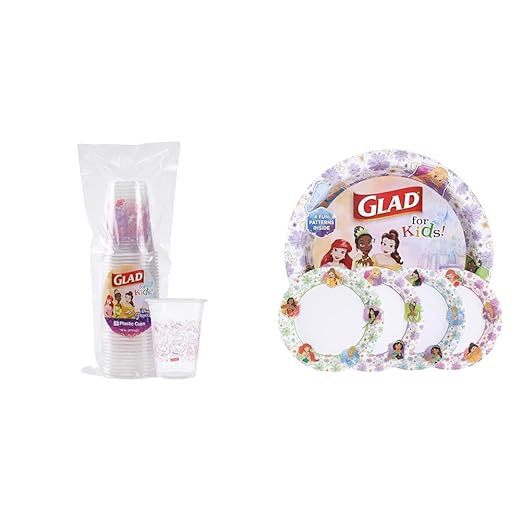 Disney Princess Kids Cups & Plates Bundle - 16oz Clear Plastic Cups 36 Ct & 8.5" Paper Plates 40 Ct