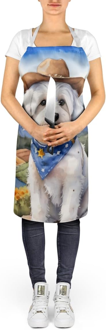 Caroline's Treasures Coton de Tulear Cowboy Welcome Apron Cooking Kitchen Server Baking Crafts Gardening for Adult Women Men, Unisex, Large, Multicolor